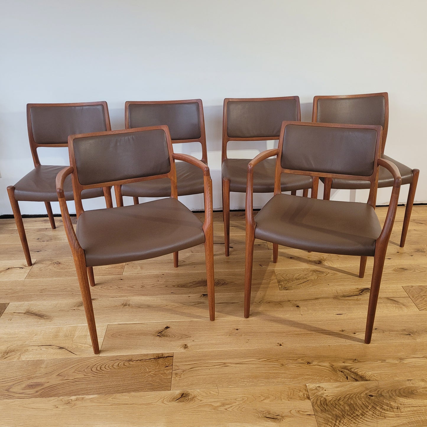 Møller model #65 & #80 teak and leather dining chairs set of 6