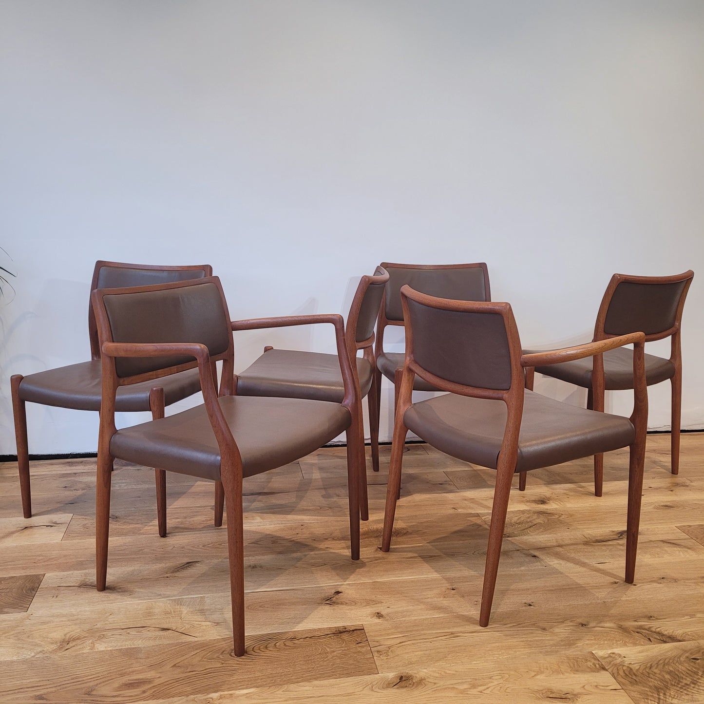 Møller model #65 & #80 teak and leather dining chairs set of 6