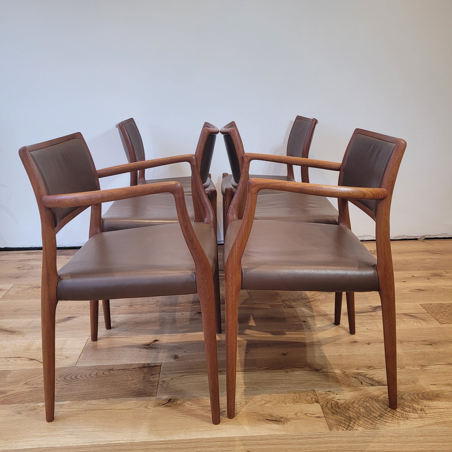 Møller model #65 & #80 teak and leather dining chairs set of 6