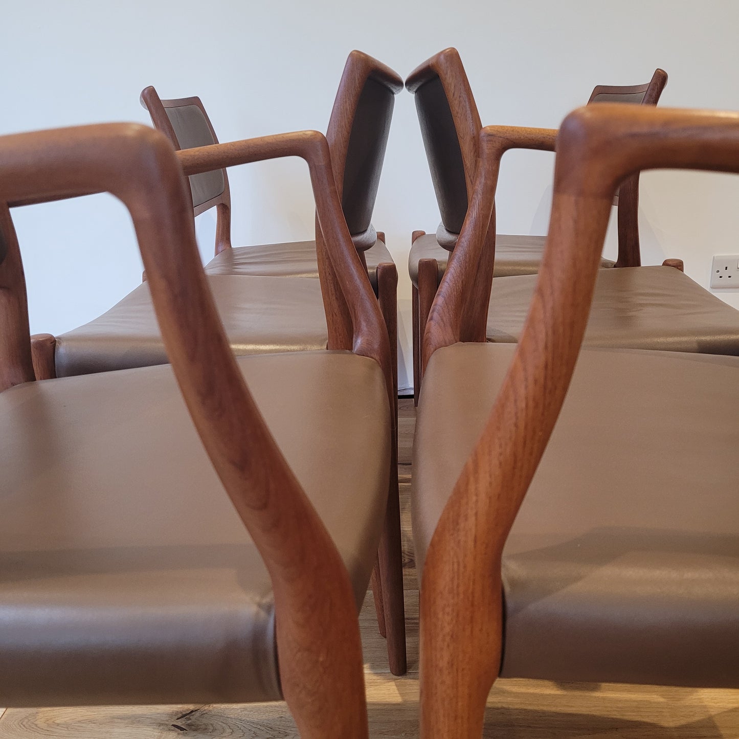 Møller model #65 & #80 teak and leather dining chairs set of 6