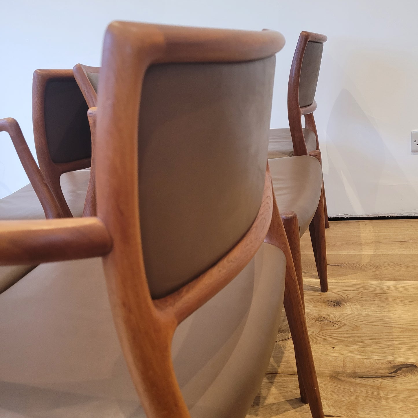 Møller model #65 & #80 teak and leather dining chairs set of 6