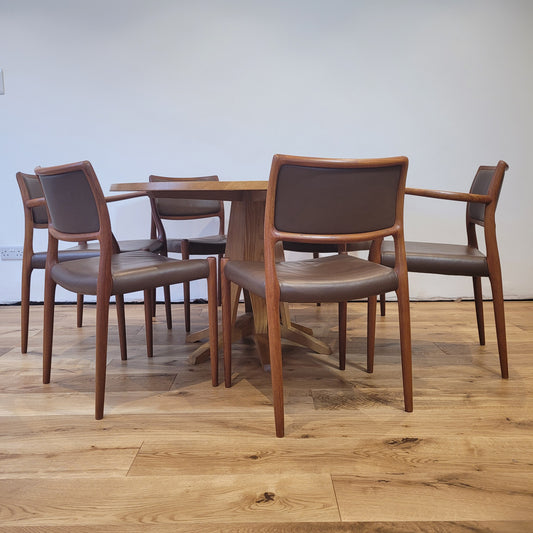 Møller model #65 & #80 teak and leather dining chairs set of 6