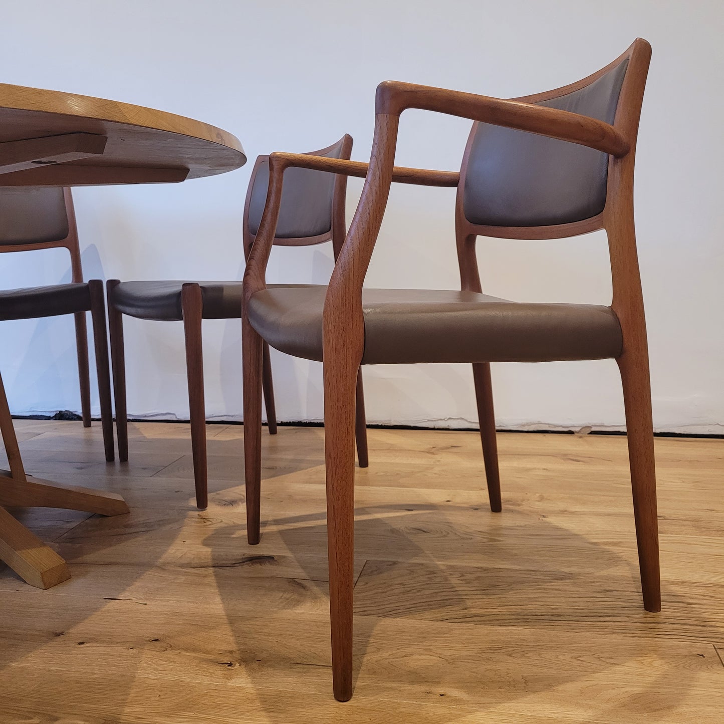 Møller model #65 & #80 teak and leather dining chairs set of 6