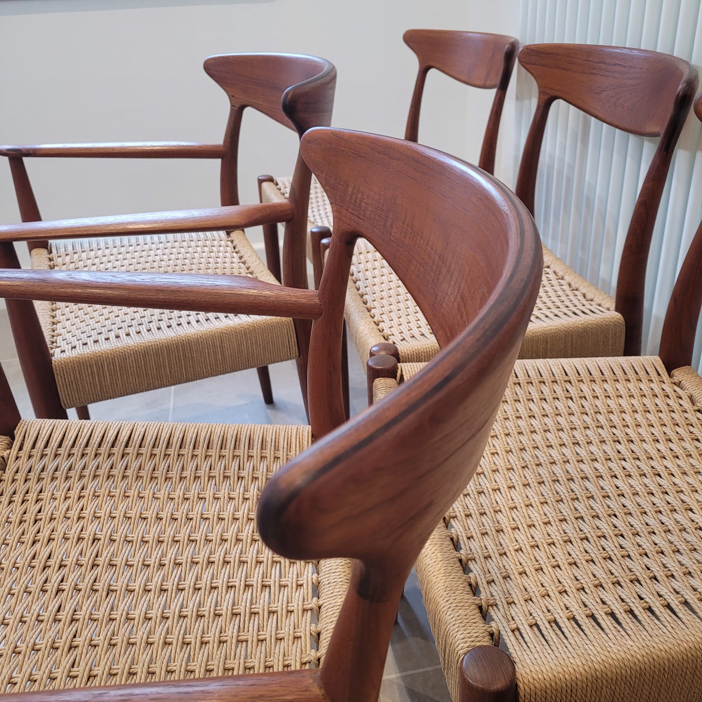 Arne Hovmand Olsen for Mogens Kold Teak dining chair set of 6 with natural Paper Cord seats