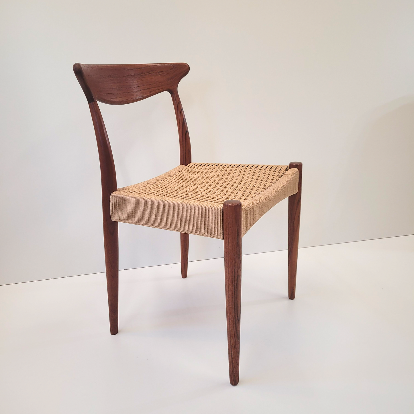 Arne Hovmand Olsen for Mogens Kold Teak dining chair with natural Paper Cord seat