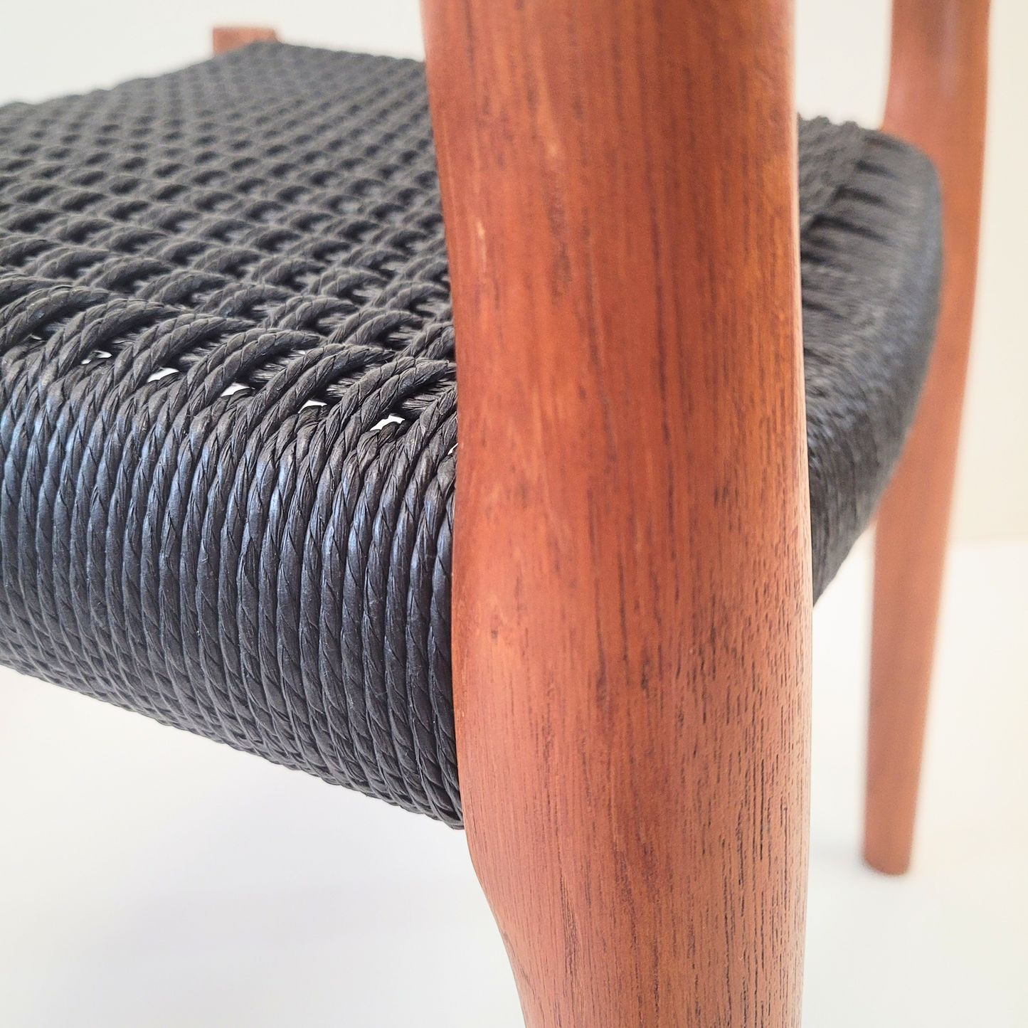 Set of 8 Niels Otto Møller #85 Teak chairs black paper cord seat