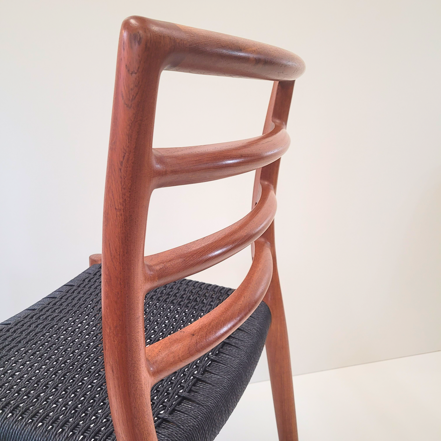 Set of 8 Niels Otto Møller #85 Teak chairs black paper cord seat